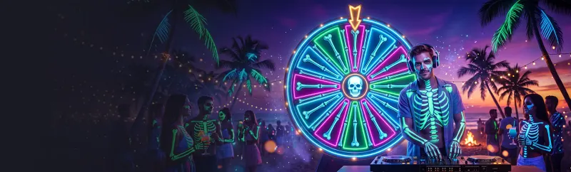 Neon Bone Wheel of fortune from the Lucky Vibe Casino daily rewards